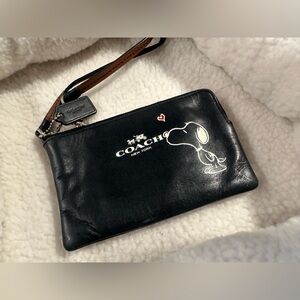Coach Black Wristlet with Brown Strap